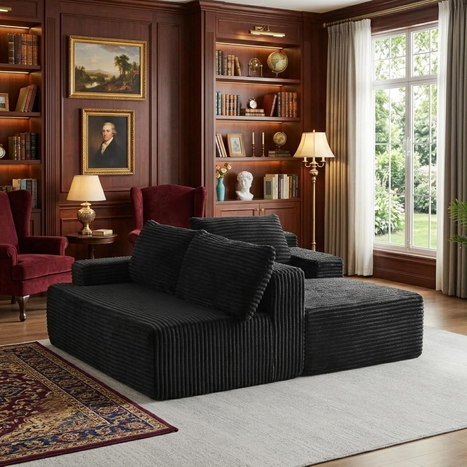 96' Corduroy Sectional Sofa Boneless Couches for Living Room - L Shaped Compressed Cloud Couch with Left Facing Chaise Lounge and Side Pockets