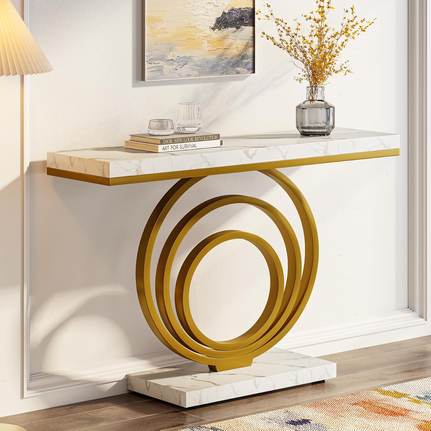 Tribesigns 41-Inch Gold Entryway Table, Modern Console Table Narrow Long, Contemporary Accent Table for Living Room, Hallway, Entrance, Faux Marble Veener Top