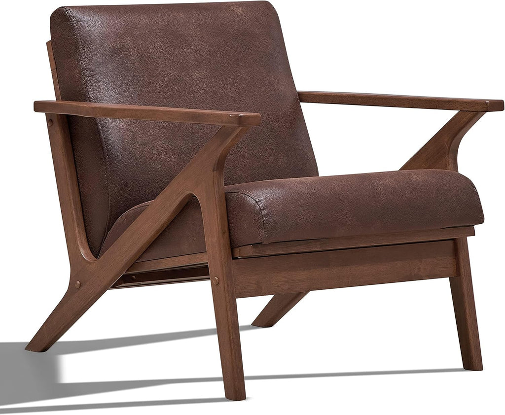 Zola Mid Century Modern Accent Chair Arm Chair: The Perfect Reading, Living Room, and Bedroom Chairs for Modern Home Furniture Use! Solid Wood Frame, Brown/Walnut