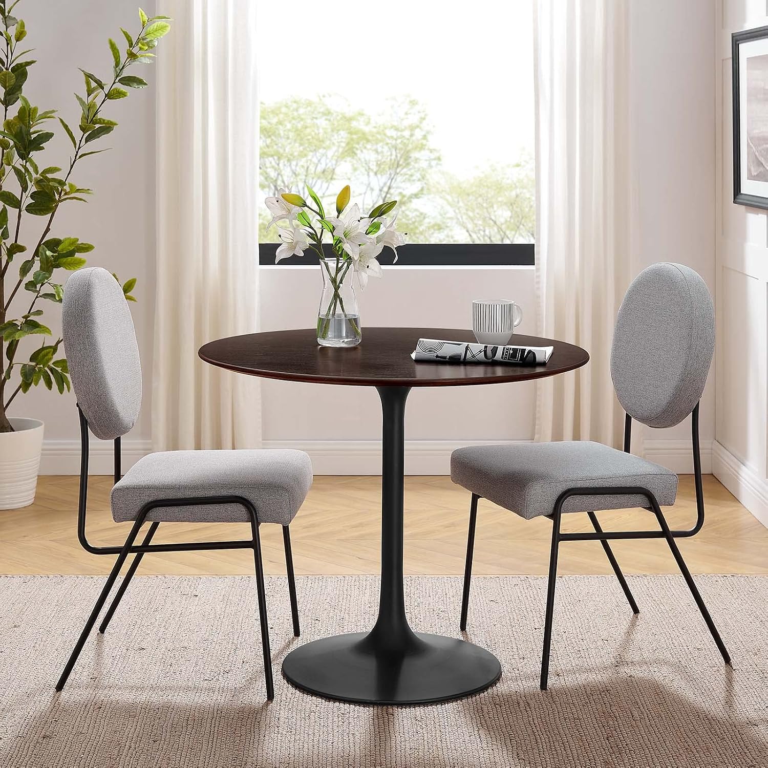 Modway Lippa Dining Table, 36', Black Cherry Walnut