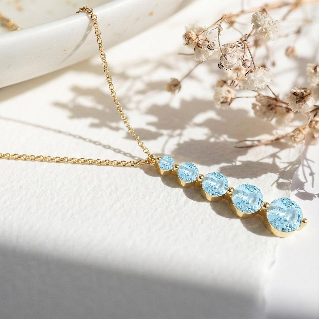 GOODSTONE JEWELS Linear Drop Pendant Necklace for Women in Yellow Gold Plated | Size 16+2 Inch Cable Chain with Lobster Clasp | Natural Birthstone Jewelry Gift for Her