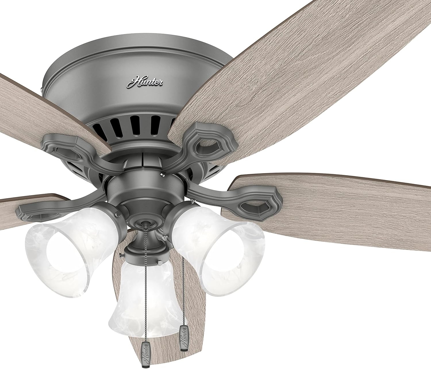 Hunter Fan 52 in Casual Matte Silver Finish Indoor Ceiling Fan with Pull Chain and Light Kit, 5 Blades (Renewed)