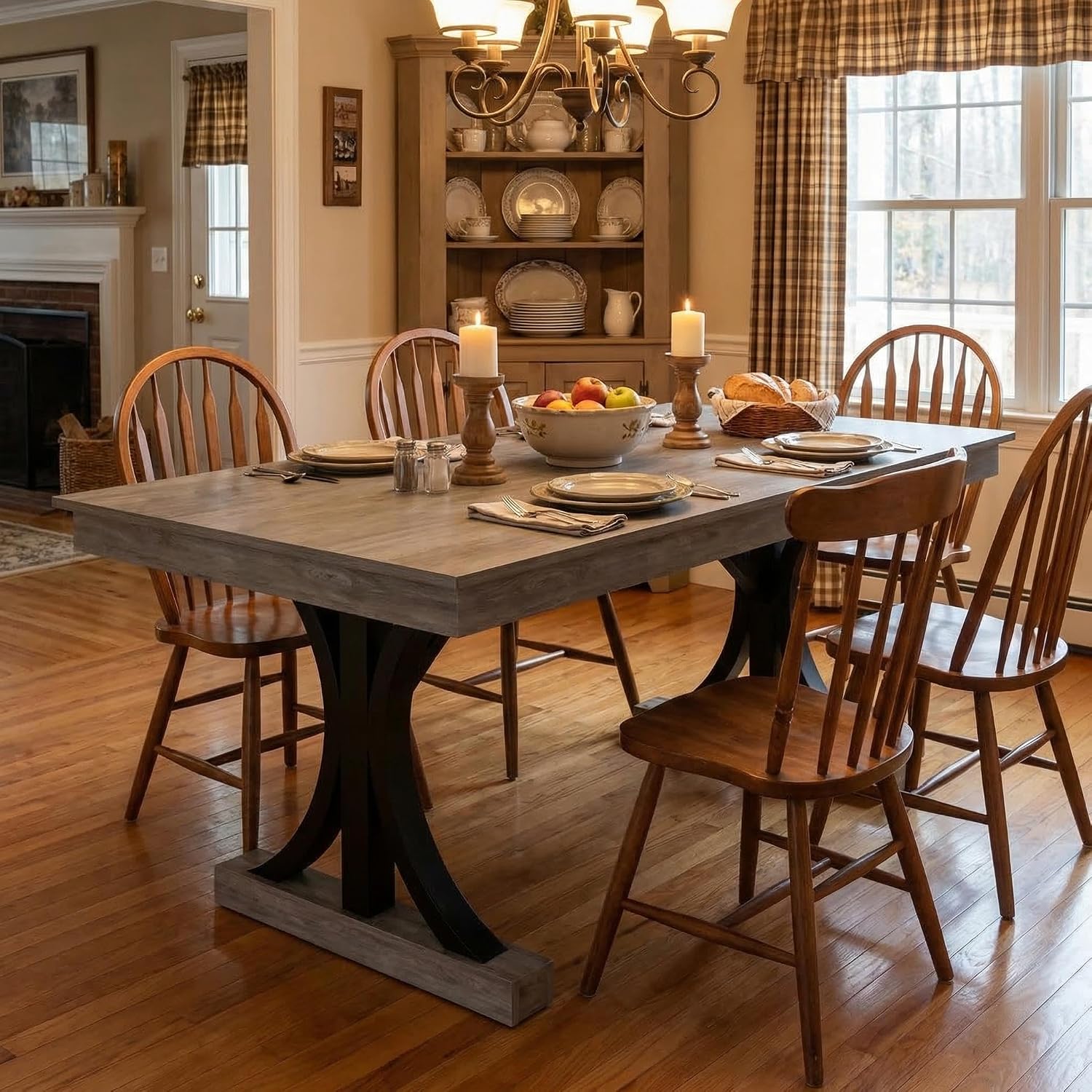 IDEALHOUSE Wood Dining Table for 6-8 with 2 Large Drawers, 70.87' Long Farmhouse Rectangular Kitchen Dining Table & Thick Table Top, Sturdy Frame, for Big Family, Dinette, Rustic Gray