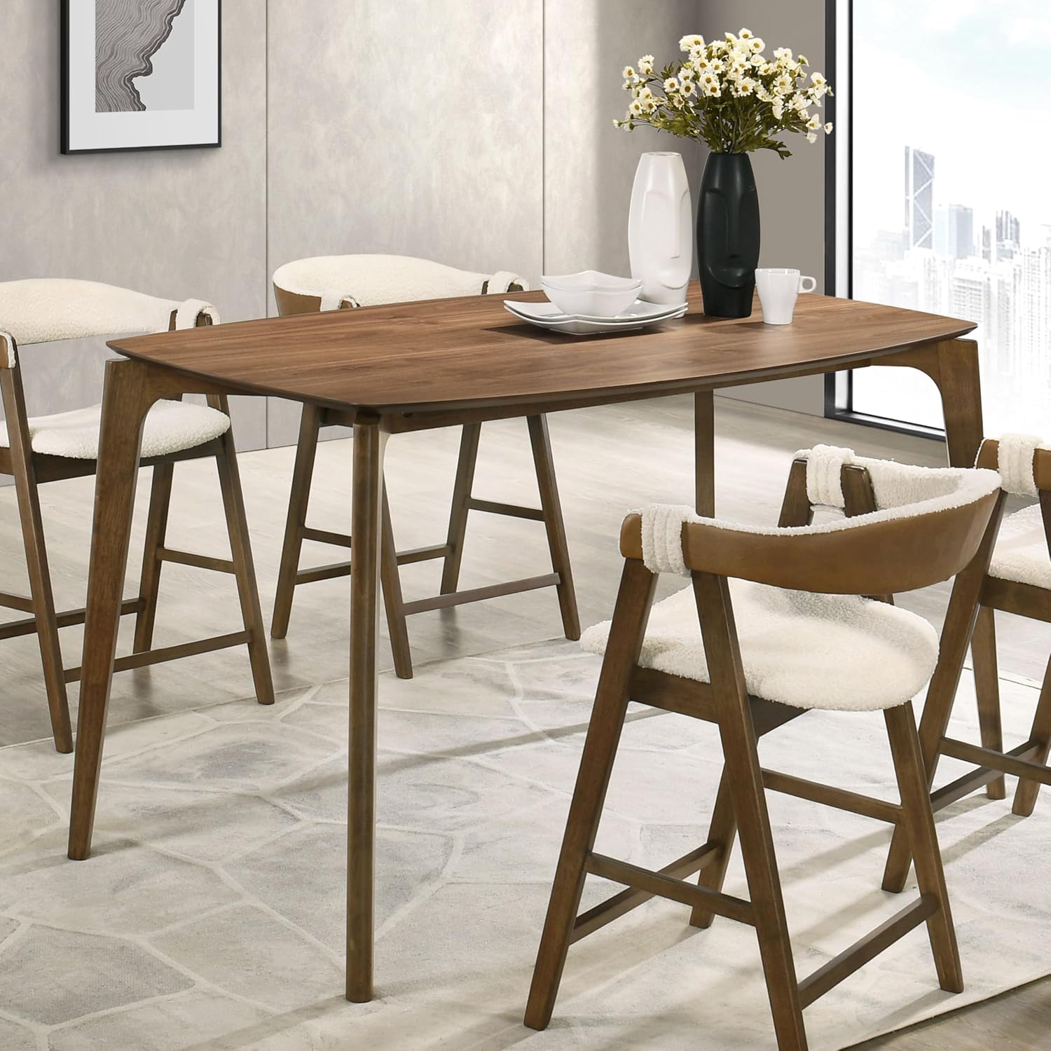 Furniture of America Alara Mid-Century Modern Solid Wood 59-inch Rectangular Dining Table with Clean Line and Organic Curve for Home Kitchen, Dinettes, Walnut
