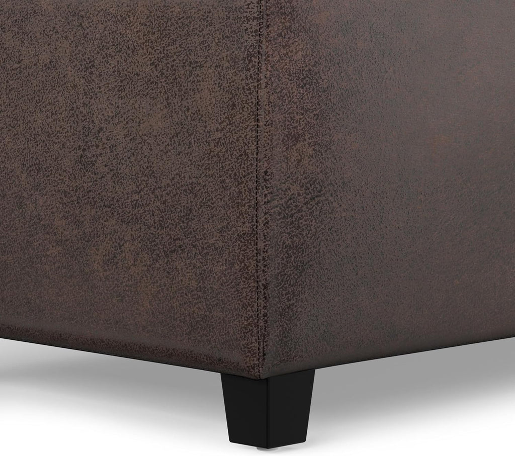 SIMPLIHOME Avalon Storage Ottoman Bench - 48' Wide x 16' High Upholstered Vegan Leather Rectangular Lift-Top Ottoman in Distressed Brown, Contemporary Bench for Living Room with High-Density Foam