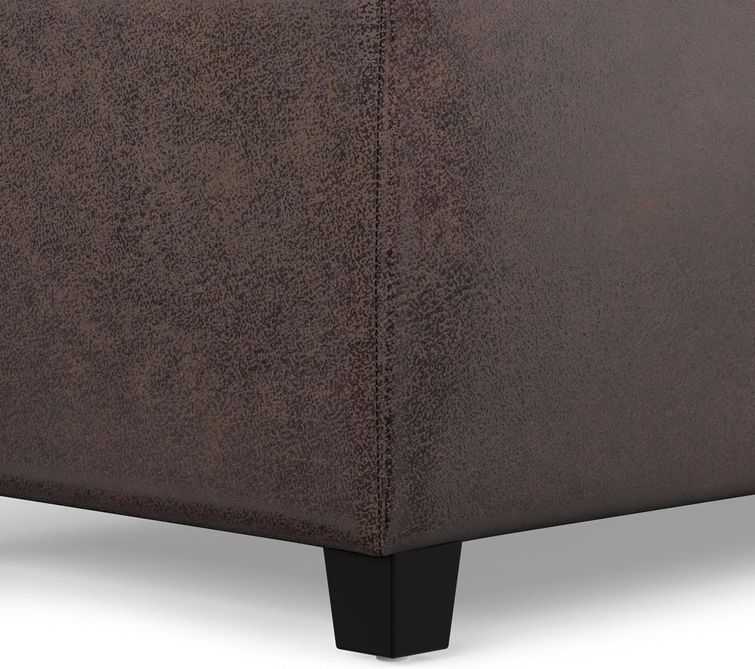 SIMPLIHOME Avalon Storage Ottoman Bench - 48' Wide x 16' High Upholstered Vegan Leather Rectangular Lift-Top Ottoman in Distressed Brown, Contemporary Bench for Living Room with High-Density Foam