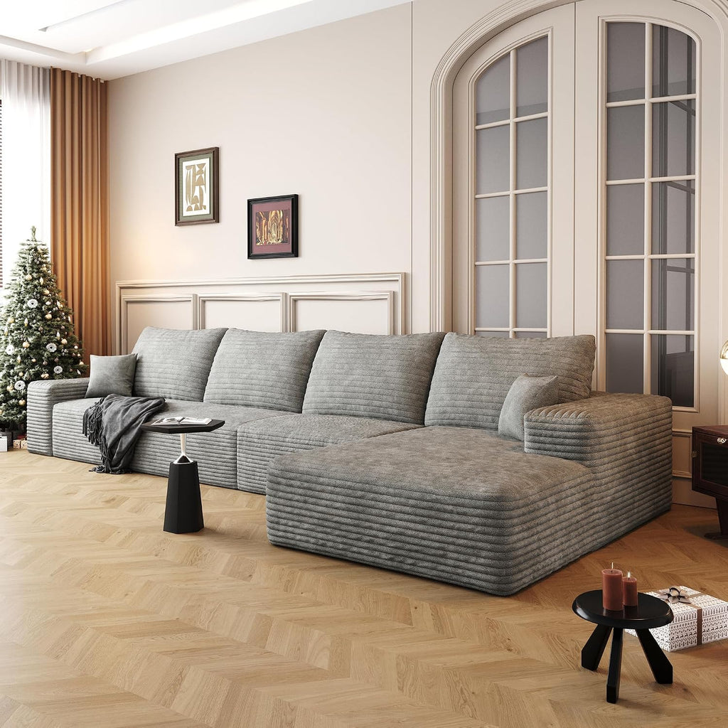 Eafurn 135' Oversized Right Facing Boneless Modular Sectional Sofa Couch with Chaise Lounge, 33D High-Density Foam Compressed Floor Couch with Deep Seat and Throw Pillows