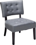 Roundhill Furniture Blended Leather Tufted Accent Chair with Oversized Seating, Gray