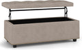 SIMPLIHOME Hamilton 44 inch Wide Traditional Rectangle Lift Top Rectangular Storage Ottoman in Natural Linen Look Fabric, Assembled, For the Living Room, Entryway and Family Room