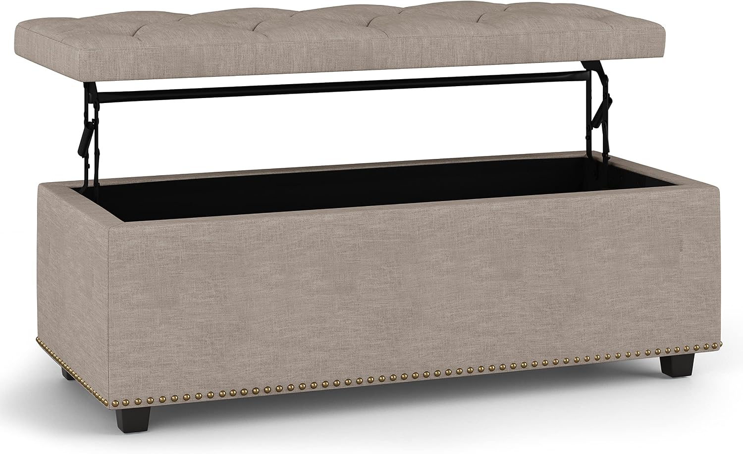 SIMPLIHOME Hamilton 44 inch Wide Traditional Rectangle Lift Top Rectangular Storage Ottoman in Natural Linen Look Fabric, Assembled, For the Living Room, Entryway and Family Room