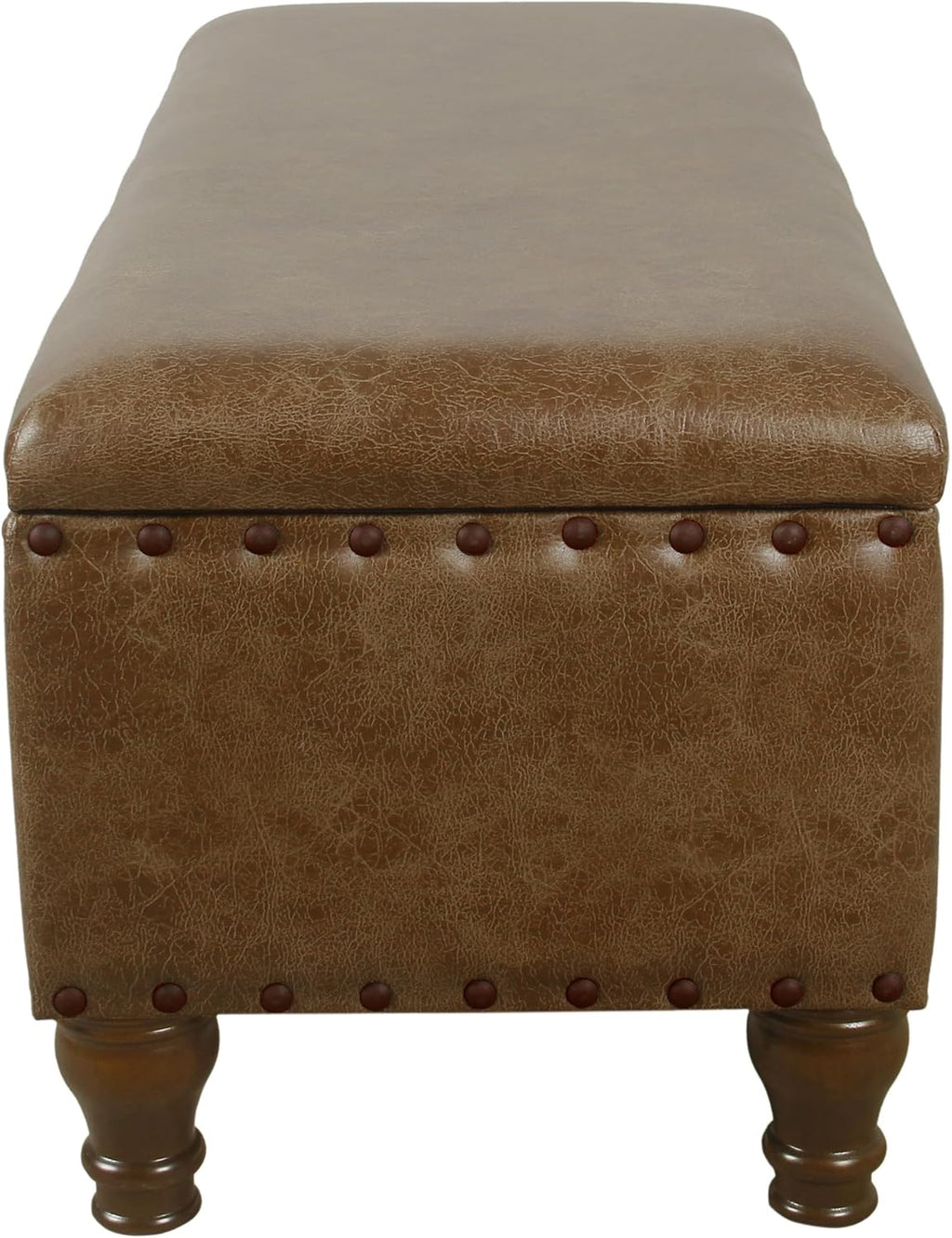 Homepop Home Decor | Upholstered Bench with Nailhead Trim | Large Faux Leather Ottoman with Storage for Living Room & Bedroom | Decorative Home Furniture, Brown Faux Leather