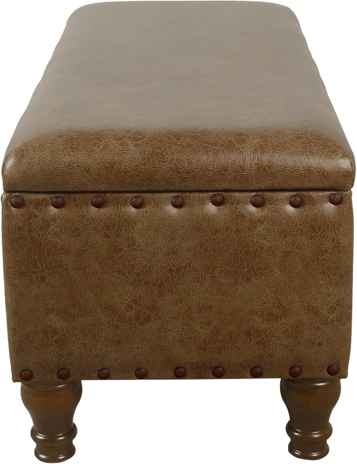 Homepop Home Decor | Upholstered Bench with Nailhead Trim | Large Faux Leather Ottoman with Storage for Living Room & Bedroom | Decorative Home Furniture, Brown Faux Leather