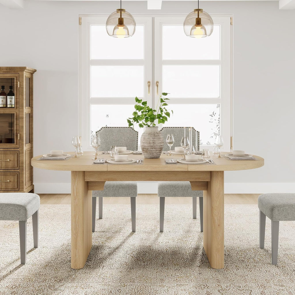 GarveeHome Oval Dining Table for 6-8 People, Long Large Kitchen Table with Thick Sturdy Wooden Base, Farmhouse Dining Room Table for for Kitchen, Living Room, Office (63' Long,Natural)