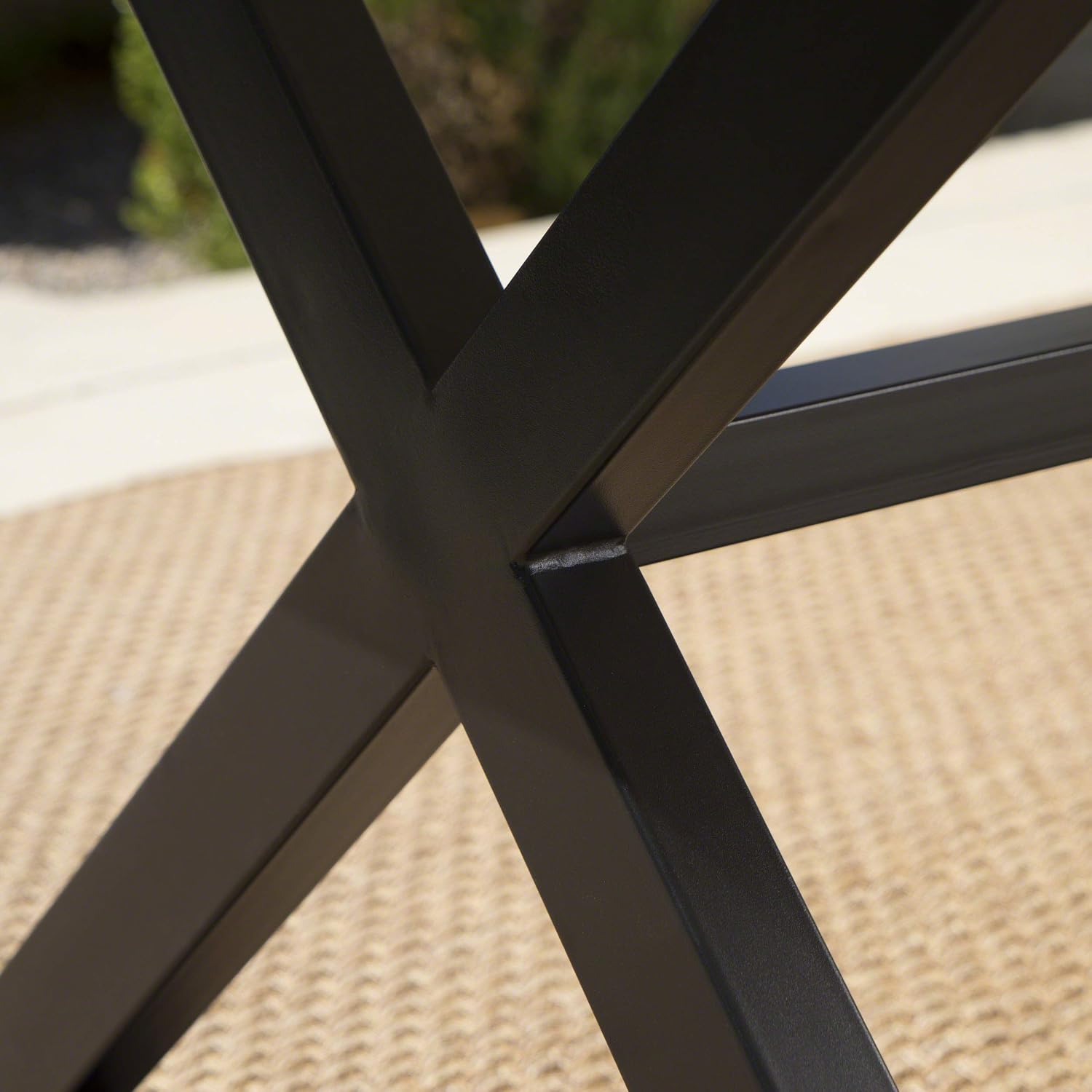 Christopher Knight Home Rolando Outdoor Aluminum Dining Table with Steel Frame, Grey / Black