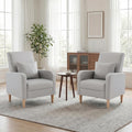 COLAMY Mid-Century Modern Upholstered Accent Chair with Back Pillow & Solid Wood Legs, Leather Cozy Armchair for Living Room, Bedroom, Reading Nook, Apartment & Small Spaces, Lightgrey
