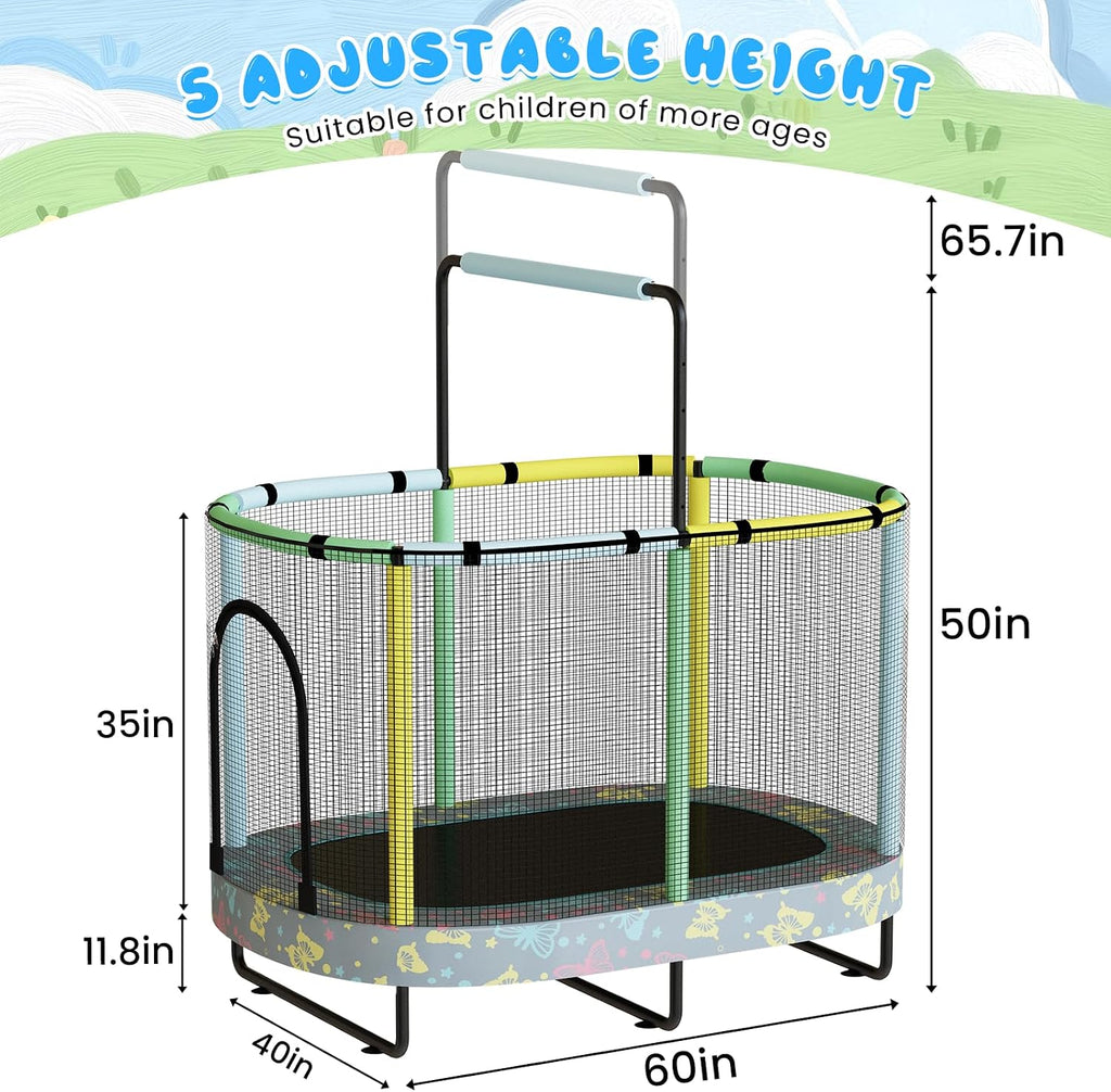 LAMERGE 55' 7-in-1 Round Trampoline for Kids Boys & Girls Ages 1-8, Indoor & Outdoor Trampoline for Fun, Adjustable Height Handrail ＆ Enclosed Safety Net ＆ Durable Designs for Toddlers Children