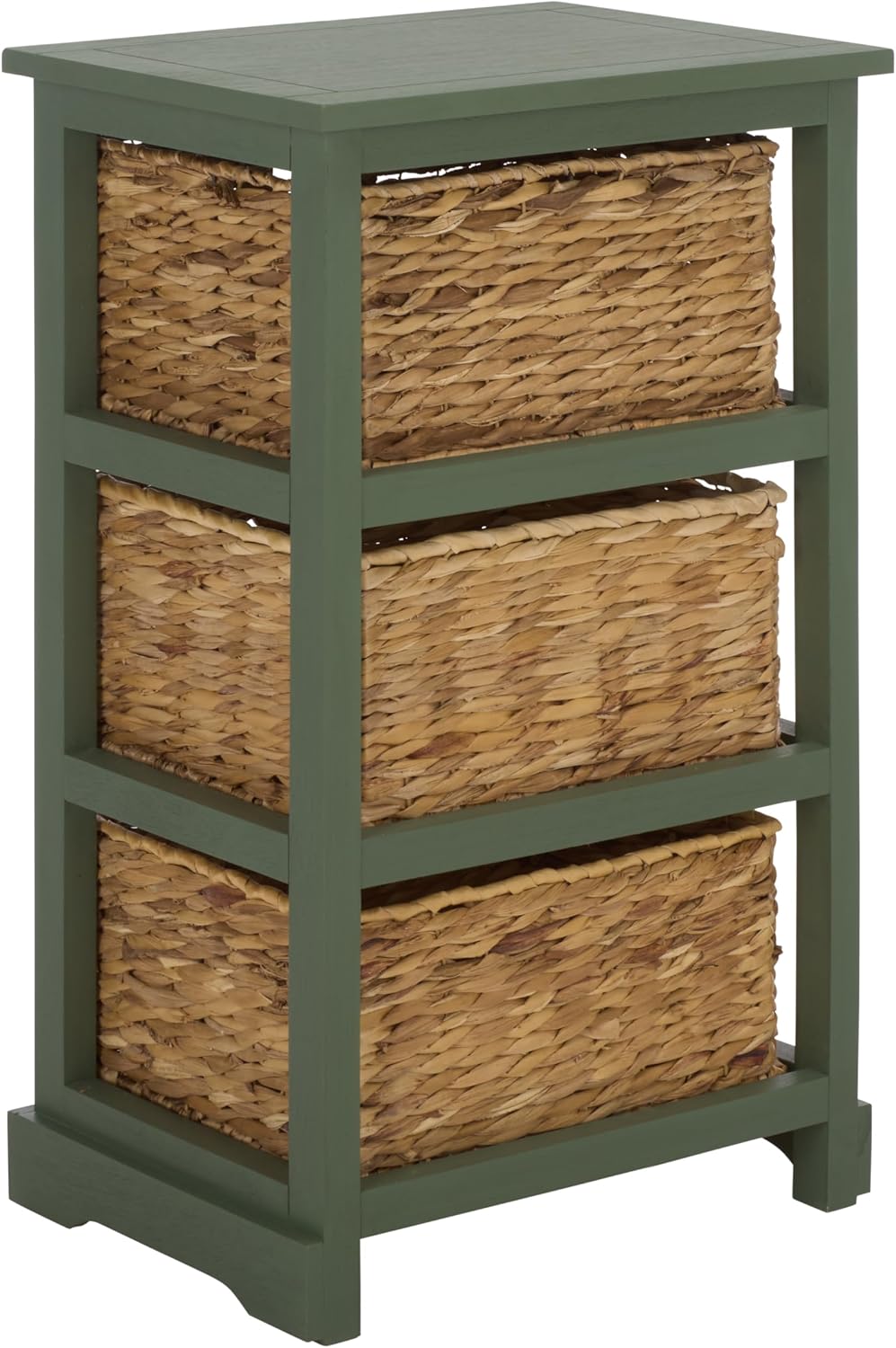 SAFAVIEH Furniture - Halle 3-Basket Side Table - Dusty Green - Solid Wood - Coastal Basket Storage Design - Ideal for Living Room, Entryway, 17.5' W x 13.5' D x 29.5' H - Fully Assembled (AMH5738J)