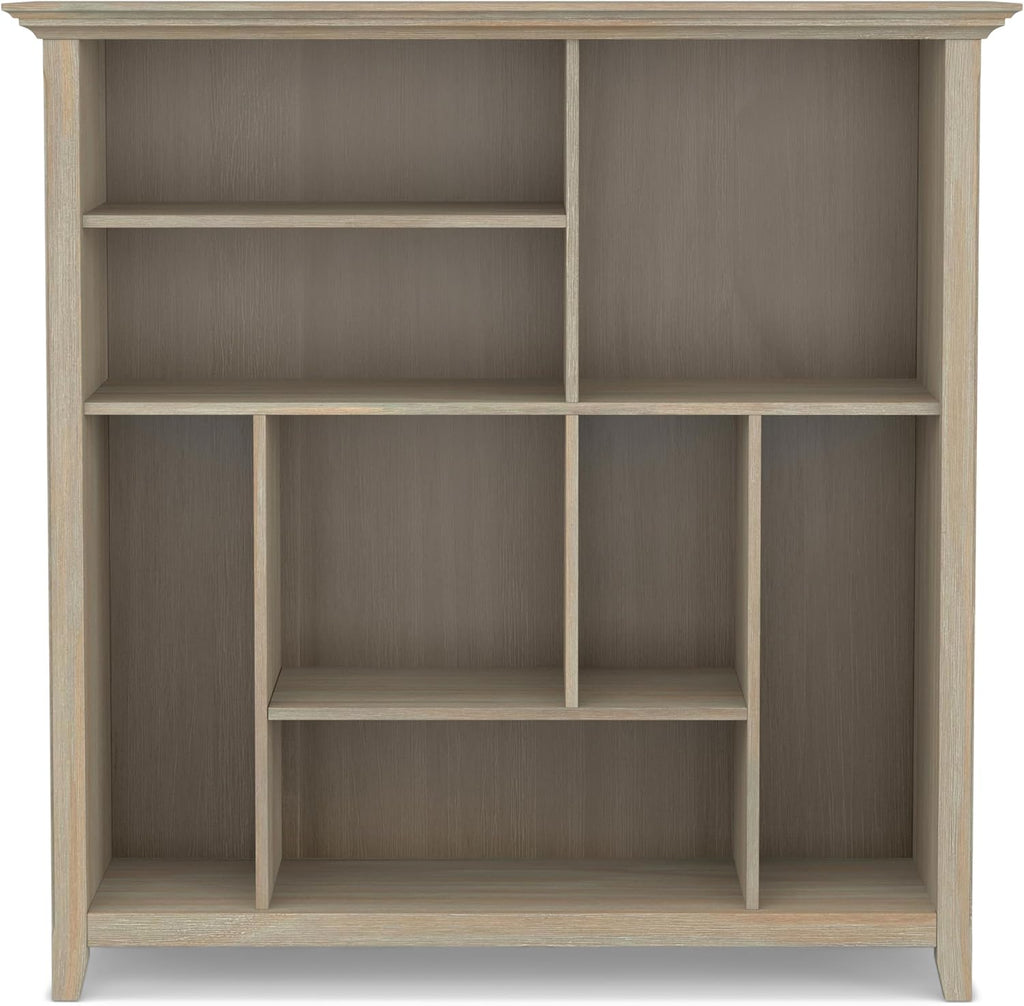 SIMPLIHOME Amherst SOLID WOOD 44 Inch Transitional Multi Cube Bookcase and Storage Unit in Distressed Grey, For the Living Room, Study Room and Office