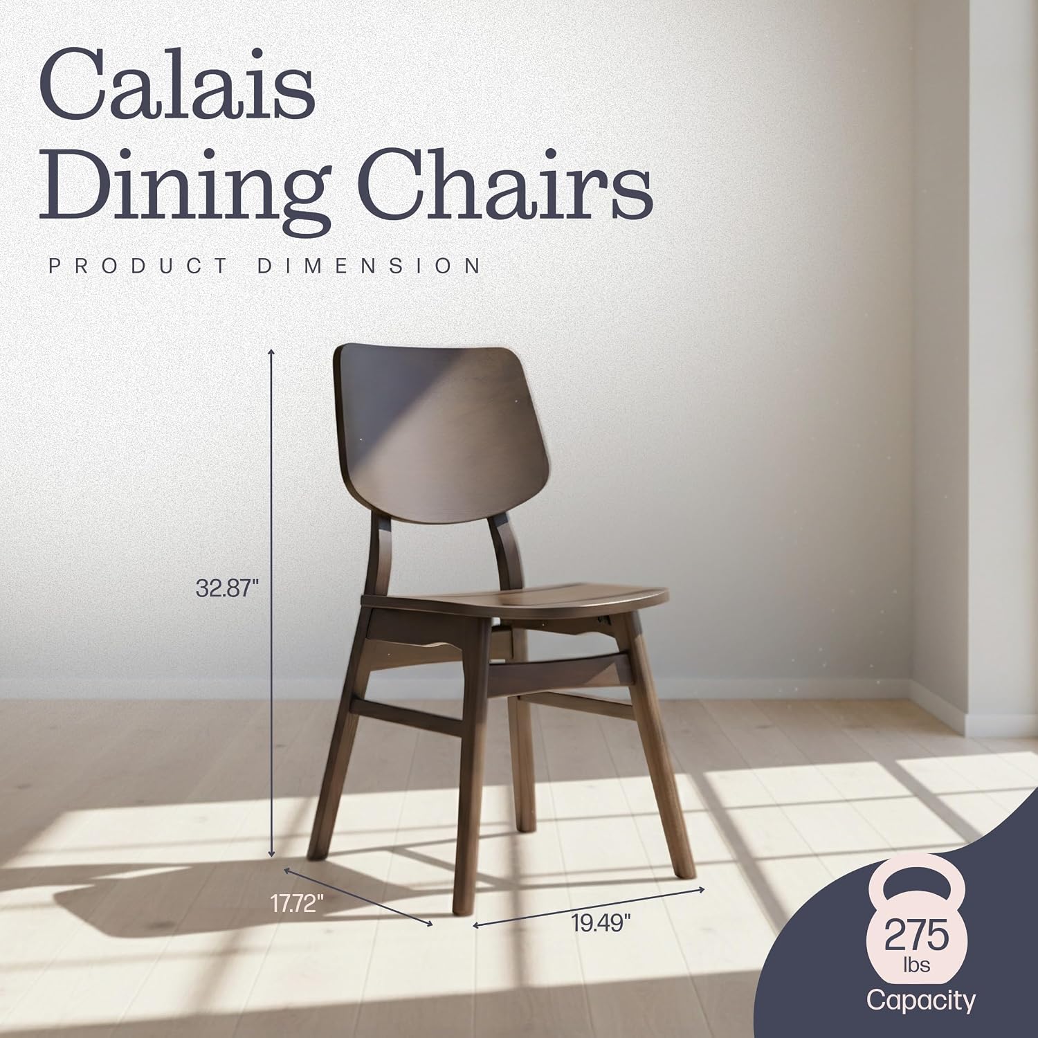 Alaterre Furniture Calais Dining – Mid Century Modern Set of 2 Dining Chairs – Solid Wood Chair Set with Minimalist Design for Dining Room or Kitchen (Warm Walnut Finish)
