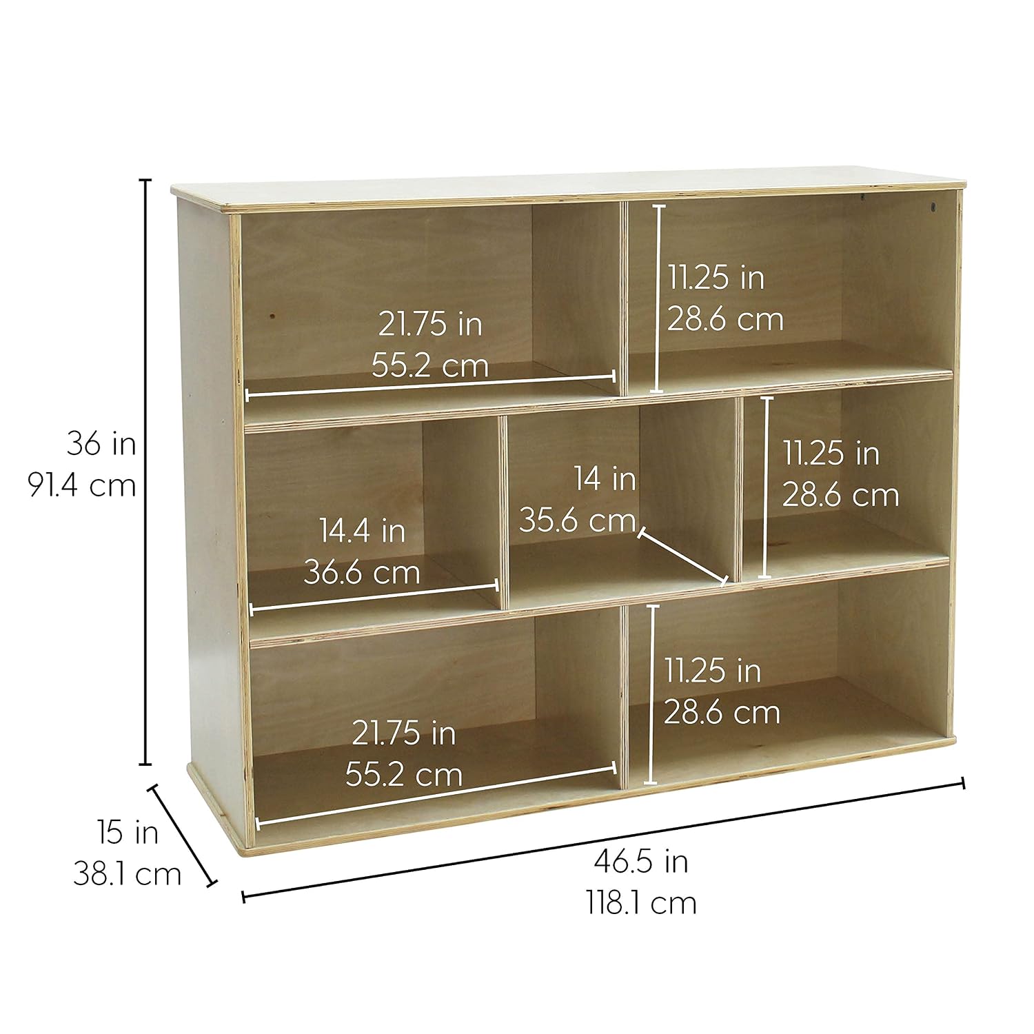 FDP Birch 7-Compartment Storage Cabinet 36 inch Height Organize Books, Toys, Games, Art Supplies, Durable, Sturdy Furniture for Home, Daycare, Preschool, Montessori Classroom - Natural, 13137-NT