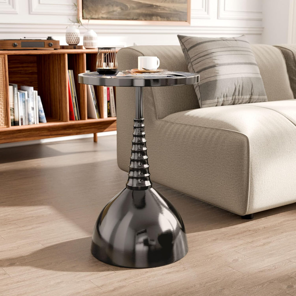 Homes: Inside + Out Halric Modern 24' Tall Round End Table with Decorated Tabletop and Iron Metal Base, Accent Furniture, Elegant Pedestal Stand for Living Room, Home Office, Black with Floral Print