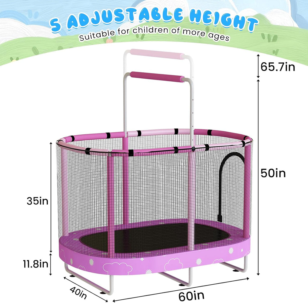 LAMERGE 55' 7-in-1 Round Trampoline for Kids Boys & Girls Ages 1-8, Indoor & Outdoor Trampoline for Fun, Adjustable Height Handrail ＆ Enclosed Safety Net ＆ Durable Designs for Toddlers Children