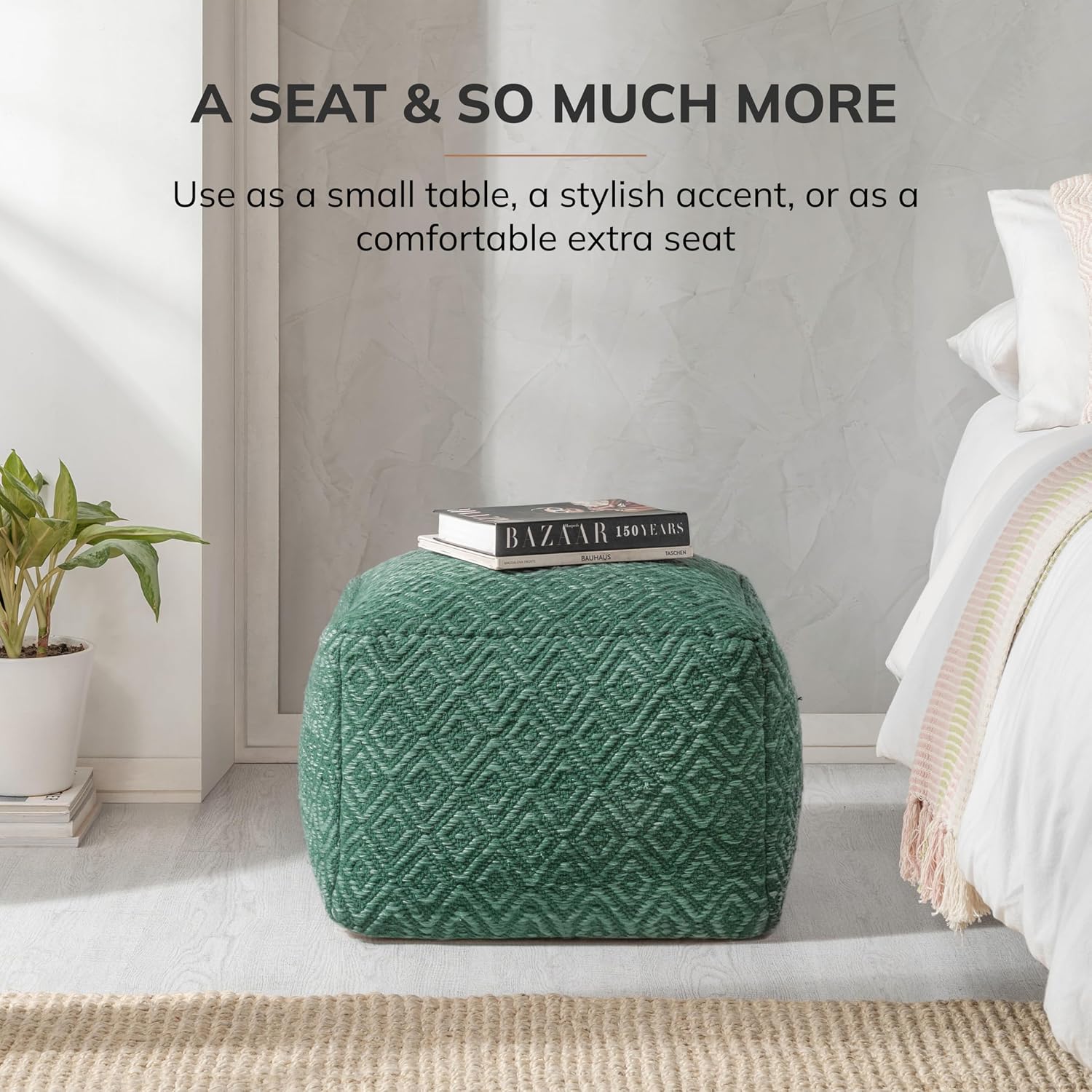 Anji Mountain Pouf Ottoman Foot Rest, Handmade Ottoman Pouf, Comfortable Foot Stool, Decorative Floor Seating for Living Room Decor, Bedroom & Home Décor Accent - Sage