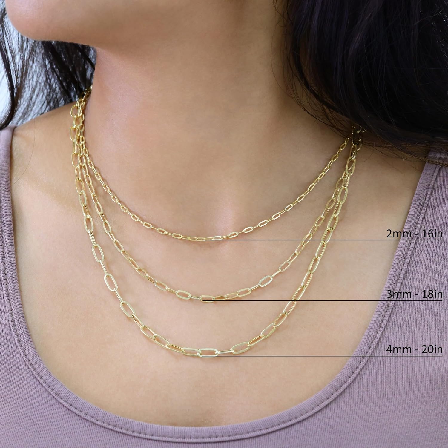 Nuragold 14K Real Yellow Gold Paperclip Chain Elongated Cable Link Necklace 16'-24' (2mm-7mm) Italian Jewelry for Men & Women