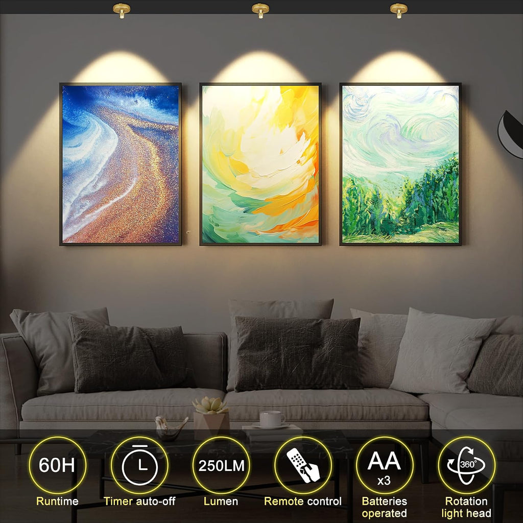 Indoor Plant Spotlight Battery Operated,Picture Light with Remote,Wall Painting Uplight,Wireless Dimmable Timer,Spot Light for Plants Trees Pictures Dis Painting Art e Gallery Portrait