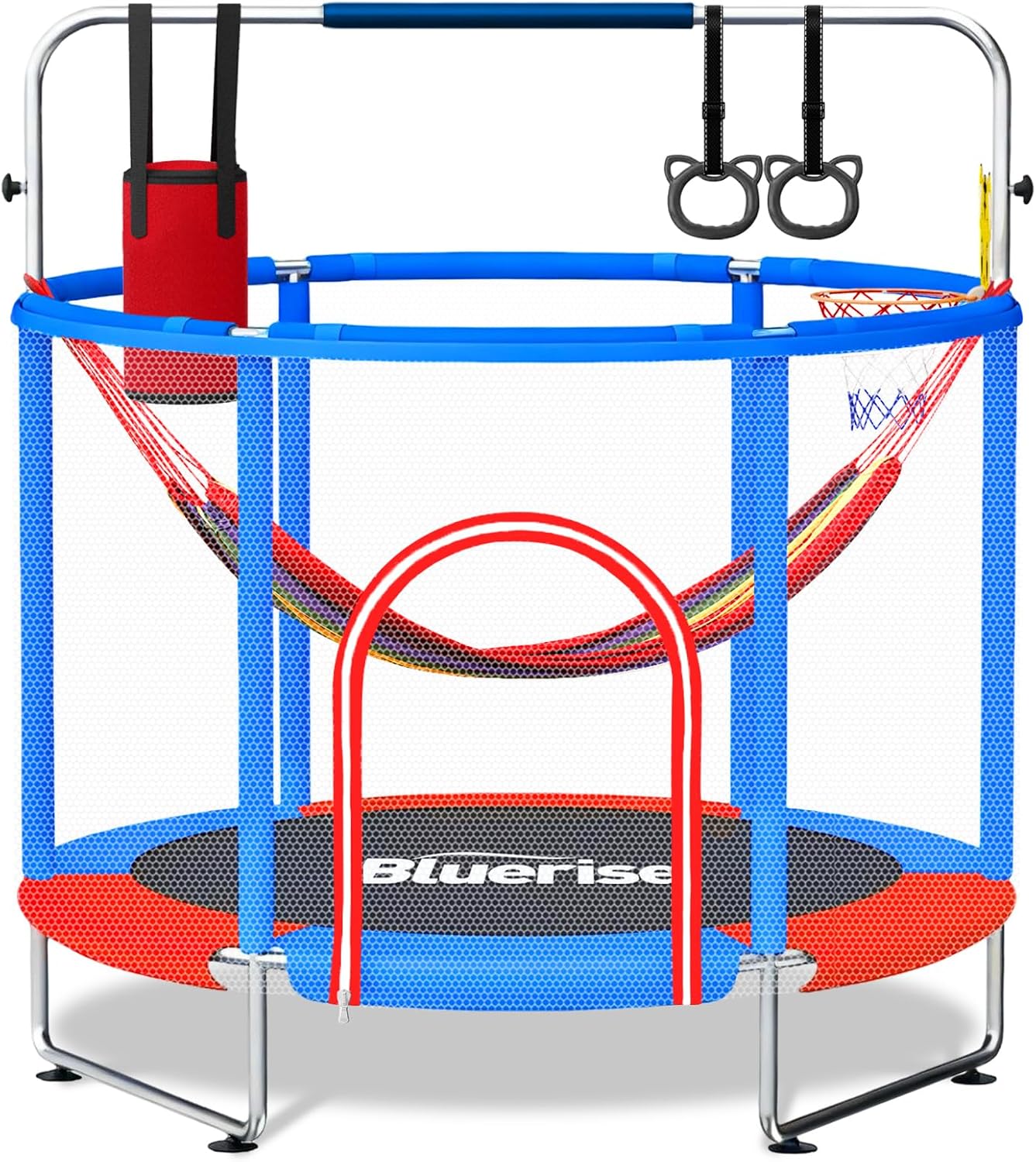 BLUERISE 55IN 6FT Toddler Trampoline for Kids Indoor Outdoor Play for Kids Trampoline Basketball Hoop Attachment with Enclosure Net Easy to Assemble