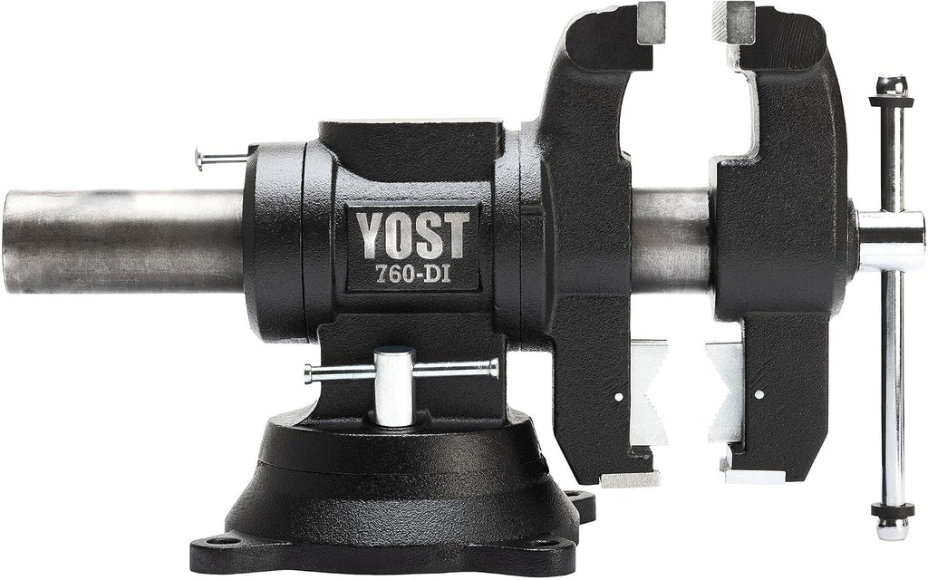 Yost Vises 760-DI Multi-Jaw Rotating Vise 6 Inch Jaw Width | 2 in 1 Multipurpose Bench and Pipe Vise | Secure Grip with Swivel Base | Made with a Combination of Ductile Iron & Hardened Steel