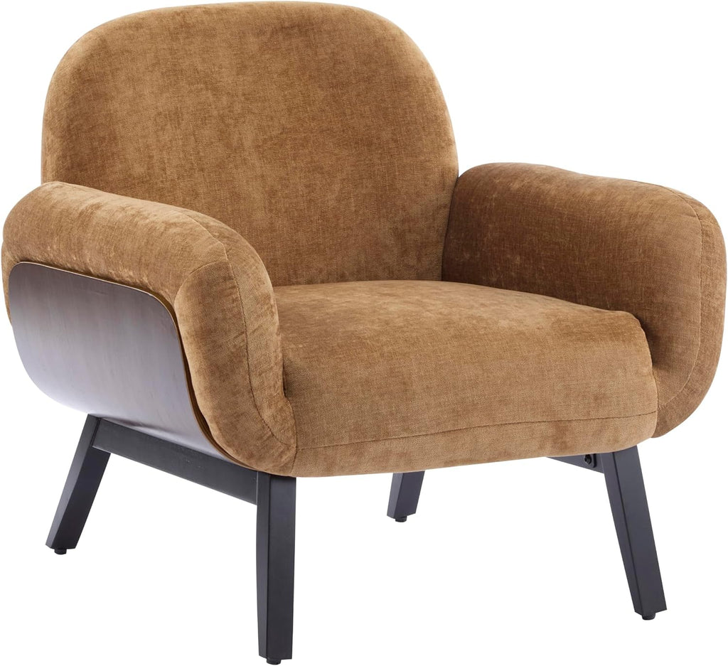 Christopher Knight Home Audrey Modern Upholstered Accent Chair, Low Profile Lounge Chair Inddor, Wooden Comfy Reading Chair, Soft Seating Single Lounge Sofa, Tan Brown