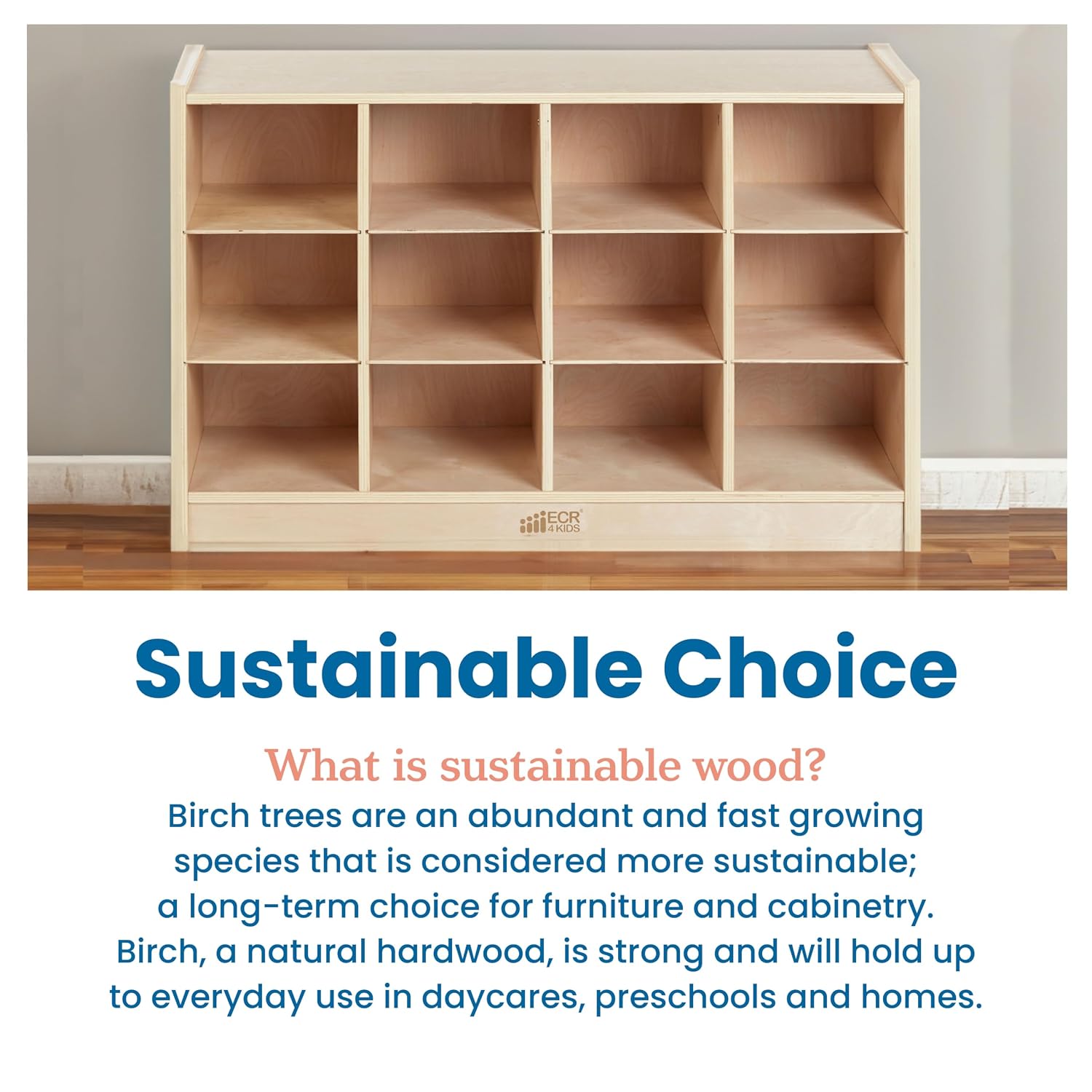 ECR4Kids 12 Cubby Mobile Tray Storage Cabinet, 3x4, Classroom Furniture, Natural