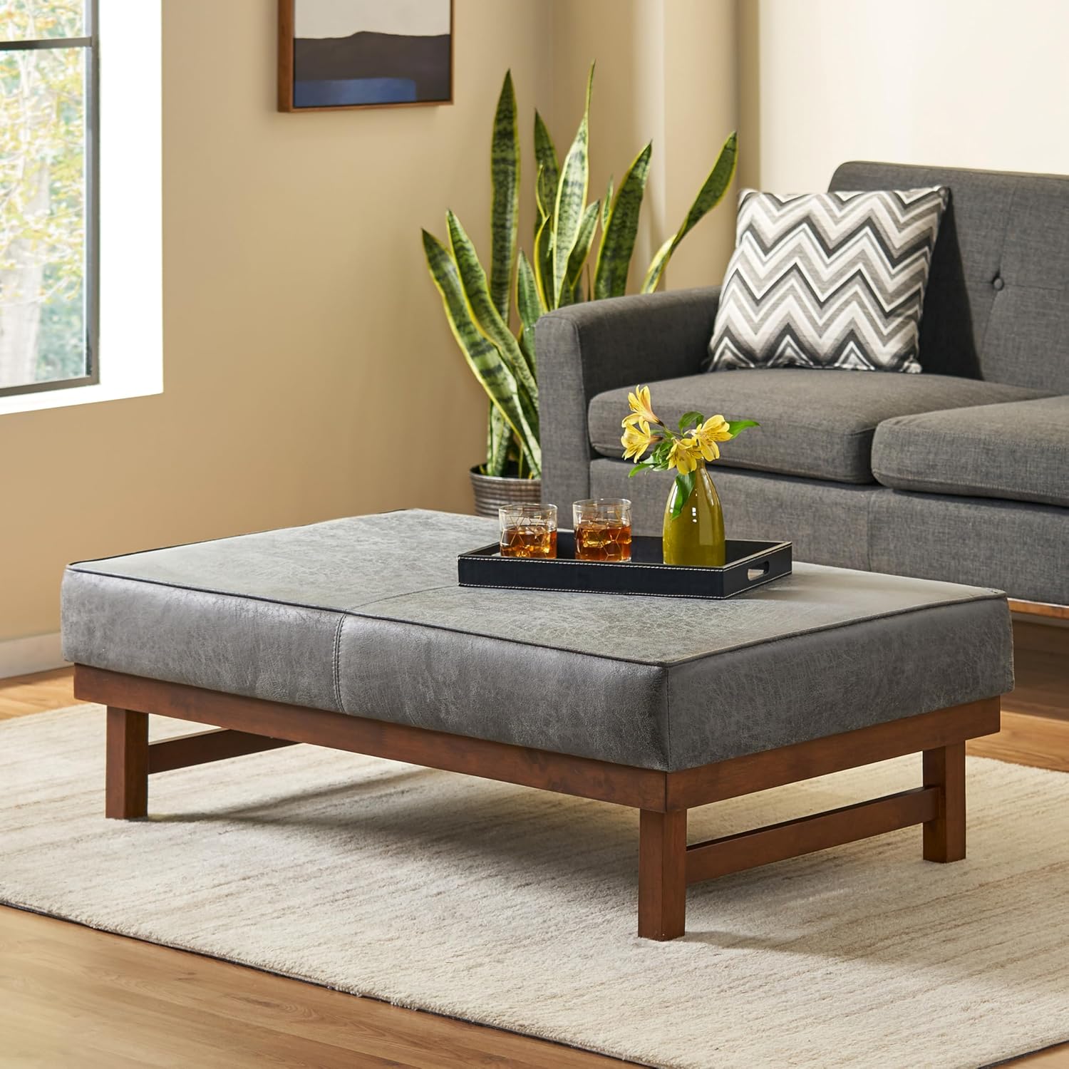 Christopher Knight Home Hillman Cocktail Ottoman, Slate + Walnut