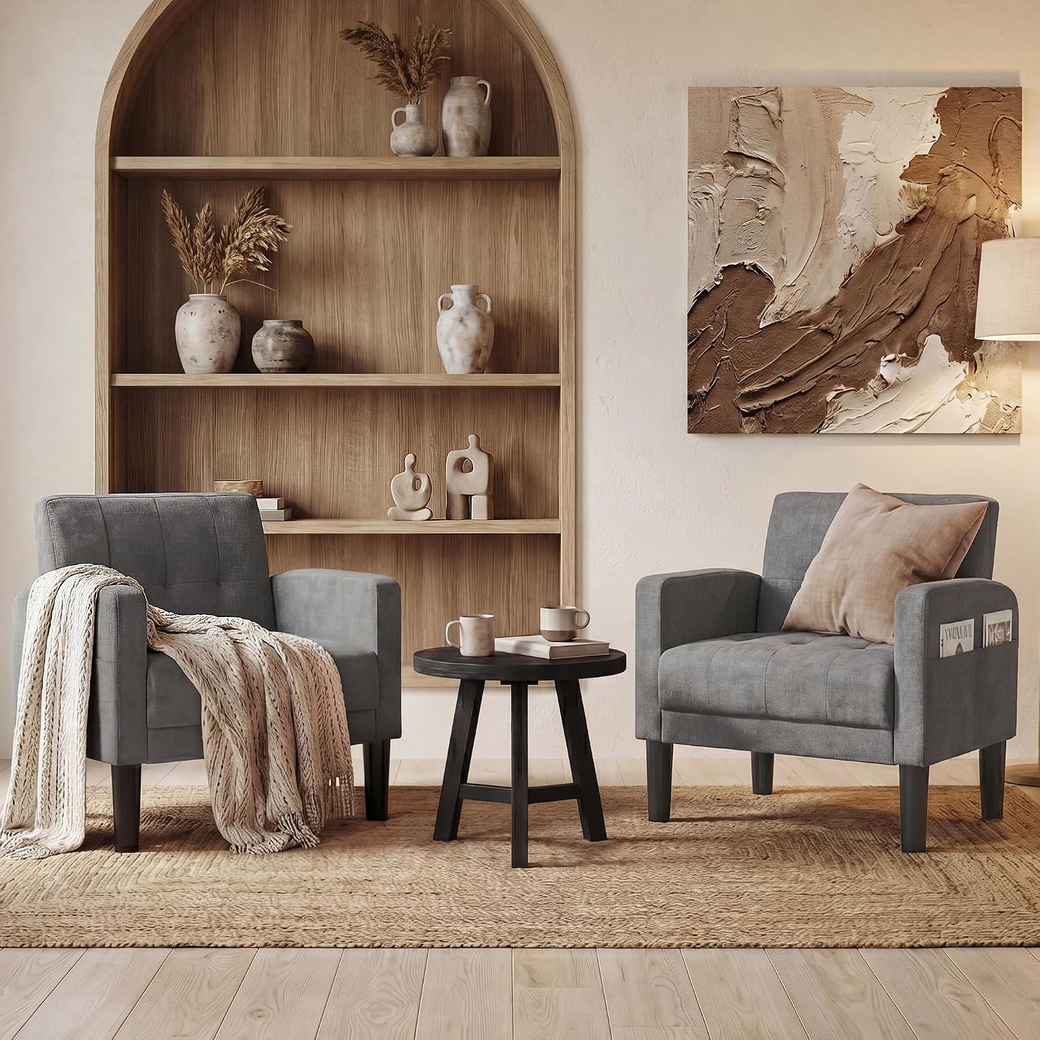 TYBOATLE Accent Chairs Set of 2 Living Room Chairs Cozy Tufted Mid Century Modern Accent Chairs with Arms for Bedroom Comfy Reading Arm Chair Small Chairs for Small Spaces Office (2, Dark Grey)