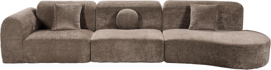 Christopher Knight Home Grelyn 140' Modular Sectional Sofa Couch, Wool Fabric Boneless Cloud Couch, Fully Compressed Home Sofa Living Room, 3-Piece Lounge Sofa with Chaise, Fully Assembled, Brown