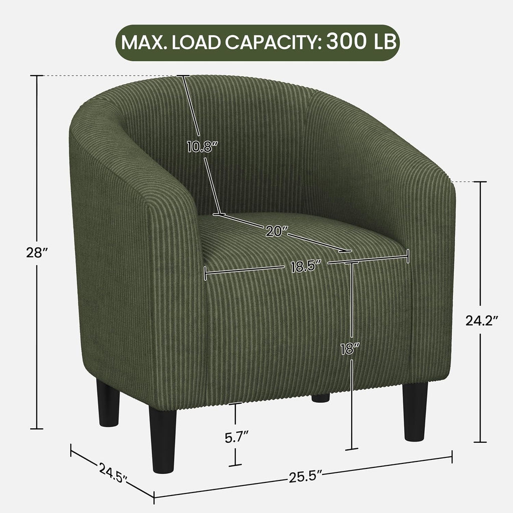 Yaheetech Accent Barrel Chair, Corduroy Fabric Club Chair, Furry Sherpa Elegant Armchair with Cozy Soft Padded, Suitable for Living Room Bedroom Reception Room Office, Dark Green