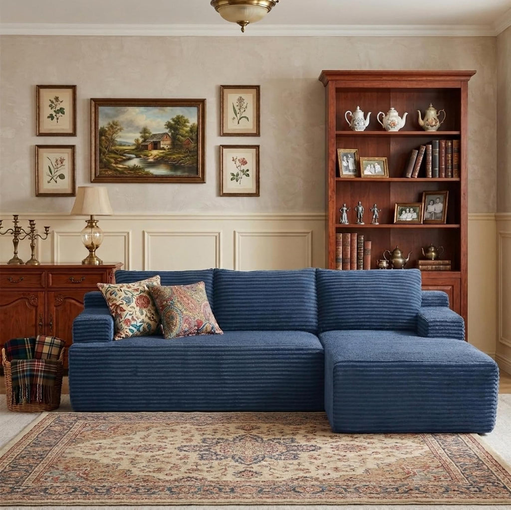 96' Right Facing Sectional Sofa Boneless Couches for Living Room - L Shaped Compressed Cloud Couch with Deep Seat in A Box
