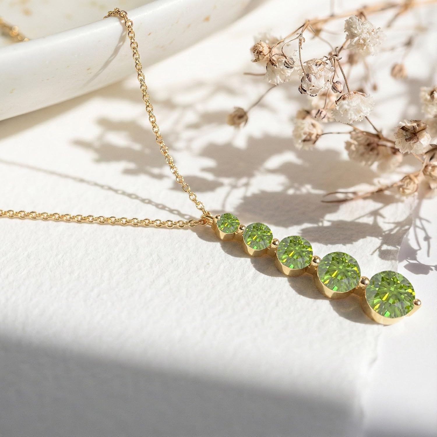 GOODSTONE JEWELS Linear Drop Pendant Necklace for Women in Yellow Gold Plated | Size 16+2 Inch Cable Chain with Lobster Clasp | Natural Birthstone Jewelry Gift for Her