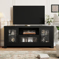 Farmhouse TV Stand for TVs up to 60 Inch, Wood Entertainment Center with Acrylic Door Storage Cabinets, Adjustable Shelves, Sturdy TV Console Table for Living Room Bedroom, Black