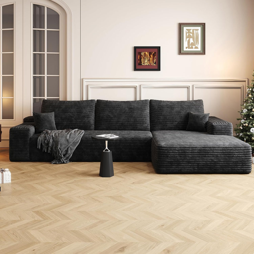 Eafurn Oversized L Shape Modular Sectional Sofa with Right Facing Chaise Lounge,Wide Deep Seat Compressed Corner Couch,Minimalist Corduroy Upholstered Boneless Lounge Sofa Couch