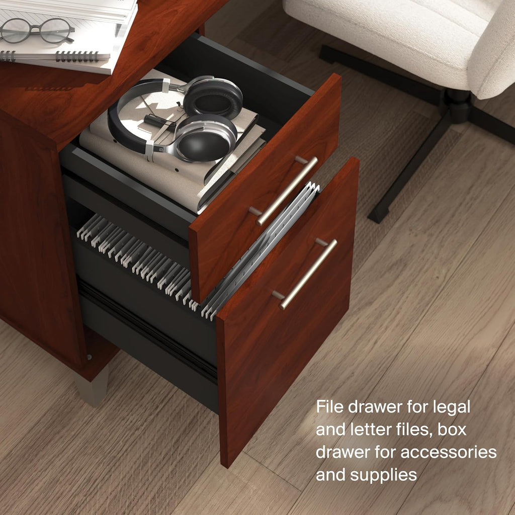 Bush Home 60-Inch Office Desk with Drawers, Computer Desk with File and Box Drawers, Home Office Workstation with Storage Cabinet, Writing Desk Furniture, Somerset Collection, Hansen Cherry