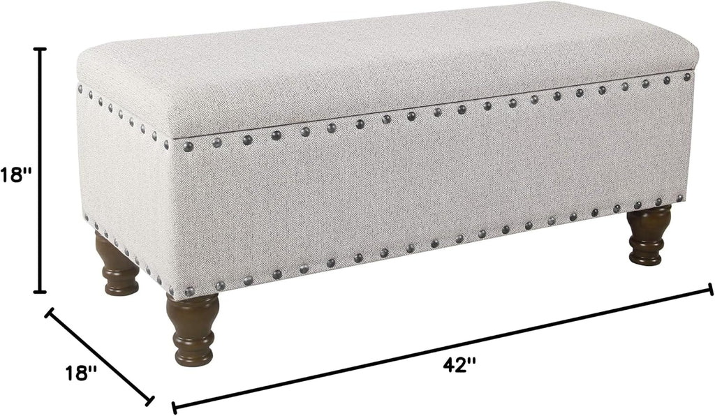 Homepop Home Decor | Upholstered Bench with Nailhead Trim | Large Ottoman with Storage for Living Room & Bedroom | Decorative Home Furniture, Gray Woven