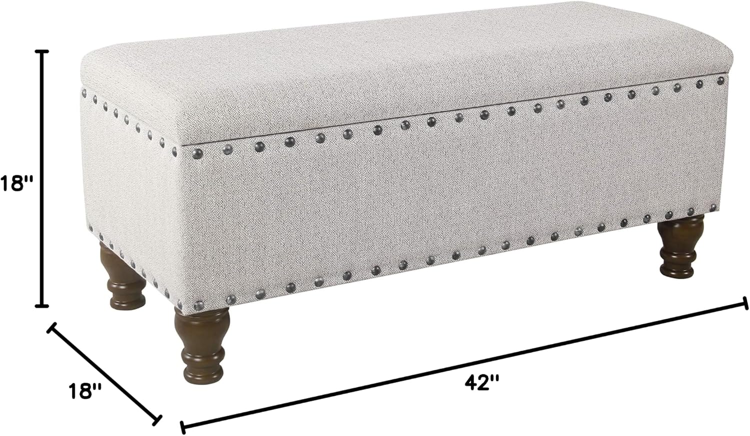 Homepop Home Decor | Upholstered Bench with Nailhead Trim | Large Ottoman with Storage for Living Room & Bedroom | Decorative Home Furniture, Gray Woven