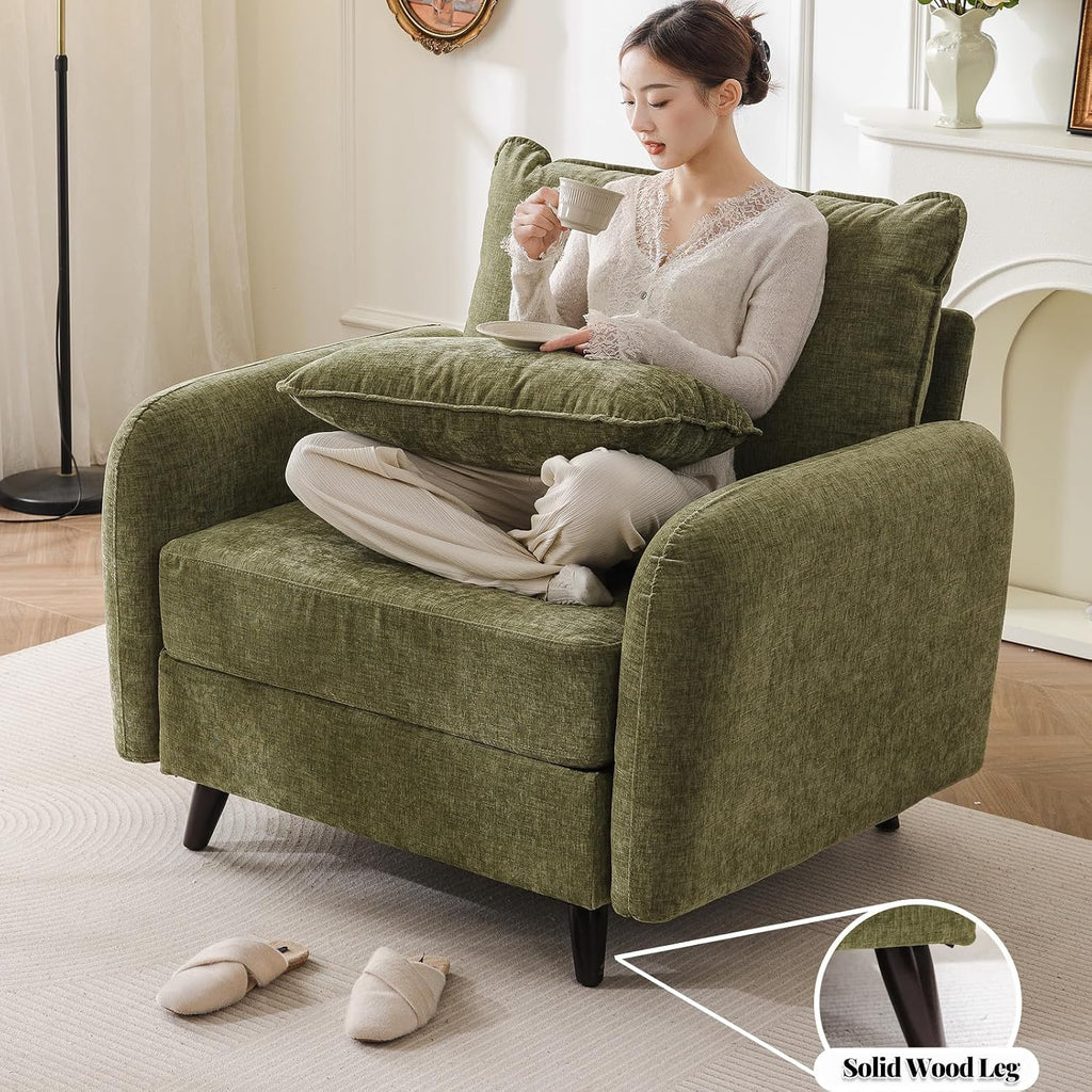 Rexulqo Oversized Accent Chair Set of 2,All Seats Storage,Comfy Armchair,24.5'' Deep Seat,Upholstered Living Room Chairs,Reading Chair for Bedroom,Office,Chenille,Green
