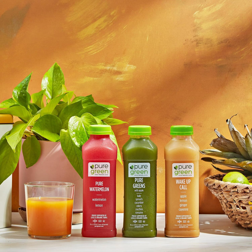 Pure Green Cold Pressed Apple Ginger Cayenne Juice – 12 Bottles 16oz | Morning Energy & Metabolic Support | Non-GMO, Gluten Free, No Artificial Colors or Flavors