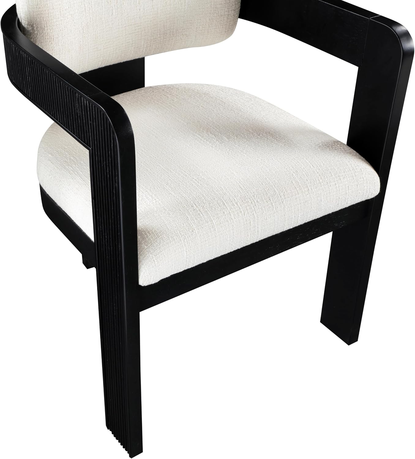 Meridian Furniture Sacha Collection Art Deco Dining Chair, Solid Fluted Wood, 22.5' W x 22' D x 31' H, Set of 2 (Cream, Black Finish, Linen Textured Fabric)