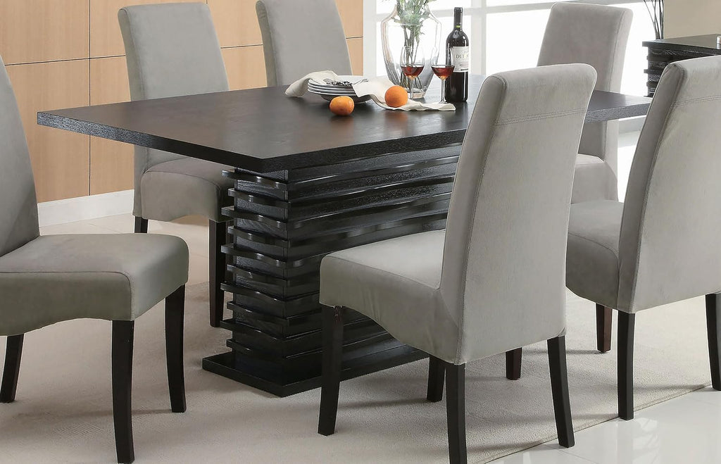Coaster Home Furnishings - Stanton - Solid Hardwood & Oak Veneer - 66-Inch Rectangular Dining Table with Pedestal Base - Dining Room & Home Kitchen - Black - 102061