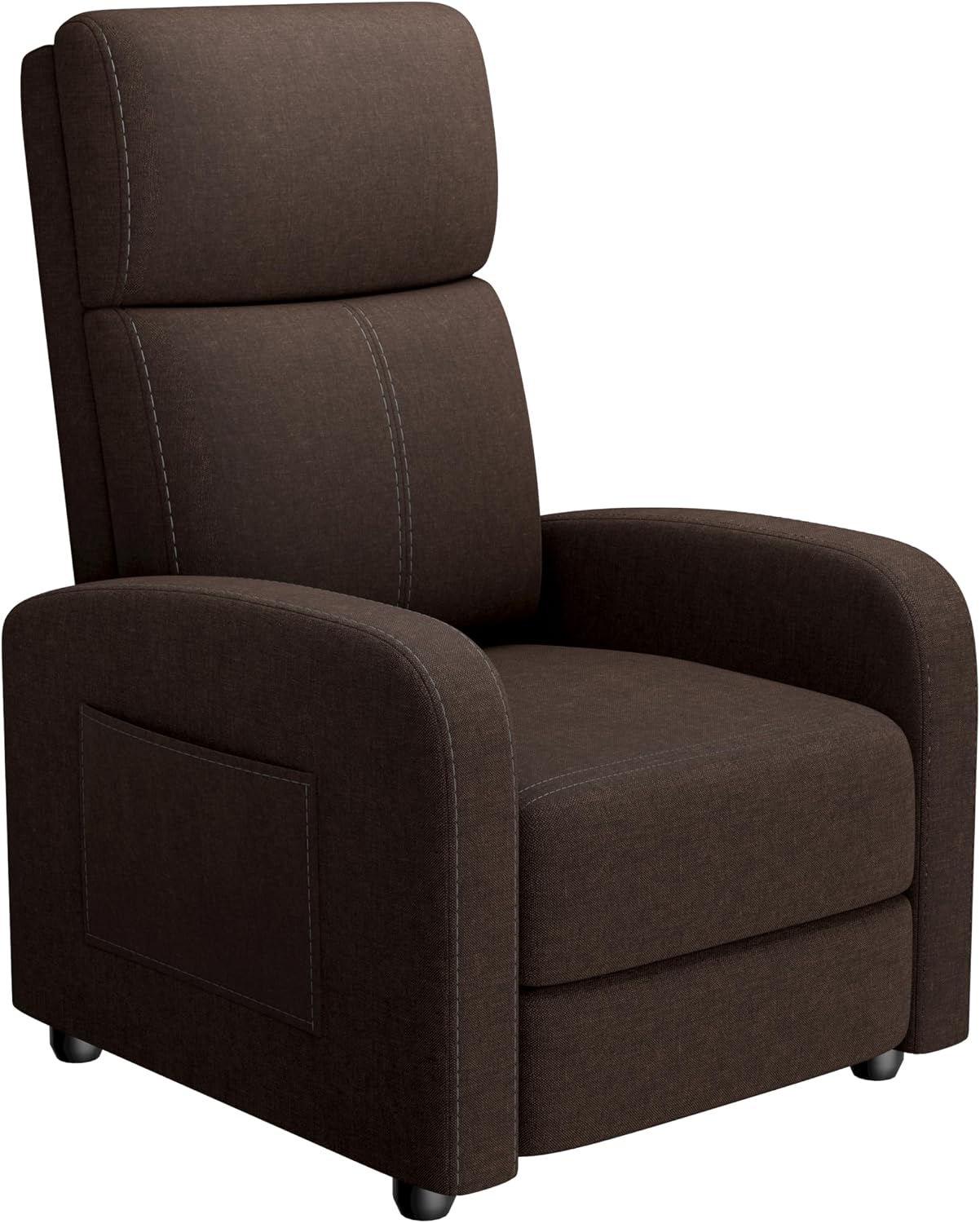 GarveeHome Linen Fabric Manual Recliner Chair, with Side Pocket, High Backrest, Thick Cushion, Adjustable Push Back Recliner, Lazy Lounge Chair for Living Room, Home Theater, Bedroom, Brown