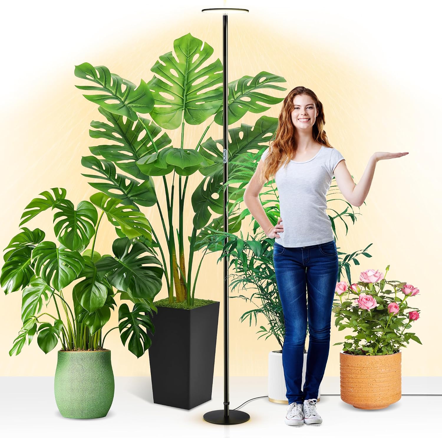 chiphy Grow Lights, 85' Full Spectrum Plant Light for Indoor Plants, 40W Grow Lamp, 10 Dimmable Brightness, Height Adjustable, Ideal for Large Tall Plants
